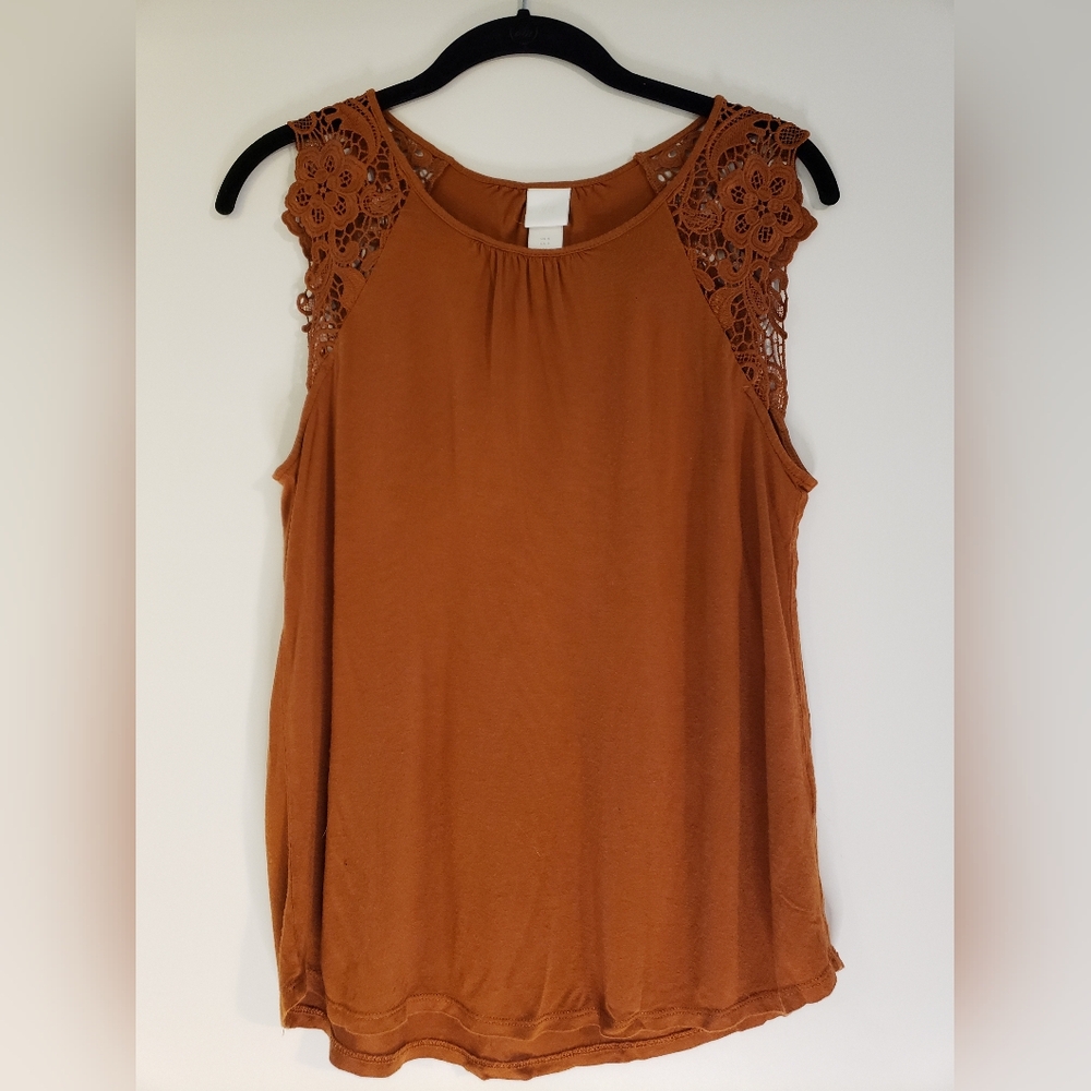 H&M Jersey Top With Lace Rust Brown